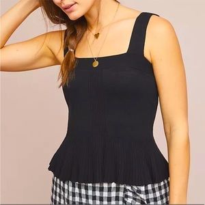 NWT Anthropologie Black Sweater Tank With Peplum Petite Medium